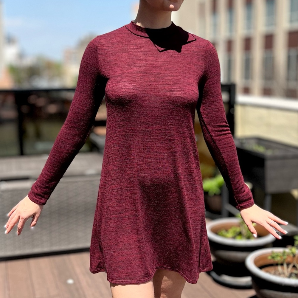 H&M Burgundy Mock Turtleneck Long Sleeve Thigh Length Dress 2